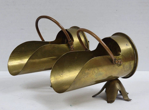 WORLD WAR 1 TRENCH ART COAL SCUTTLE / BUCKET FROM BRASS SHELL CASE  (2 Pieces)