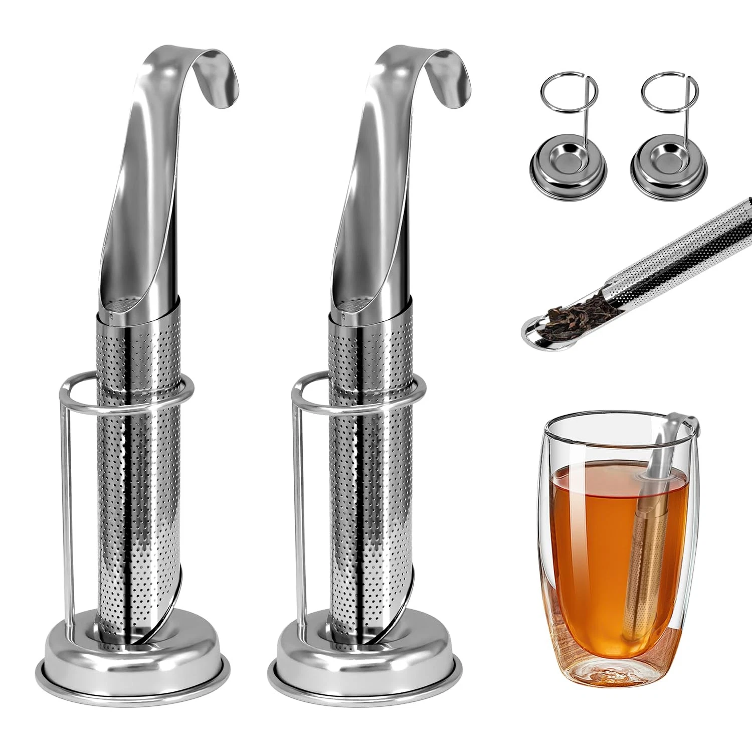2 PCS Upgraded Stainless Steel Loose Leaf Tea Infuser Strainer With Base