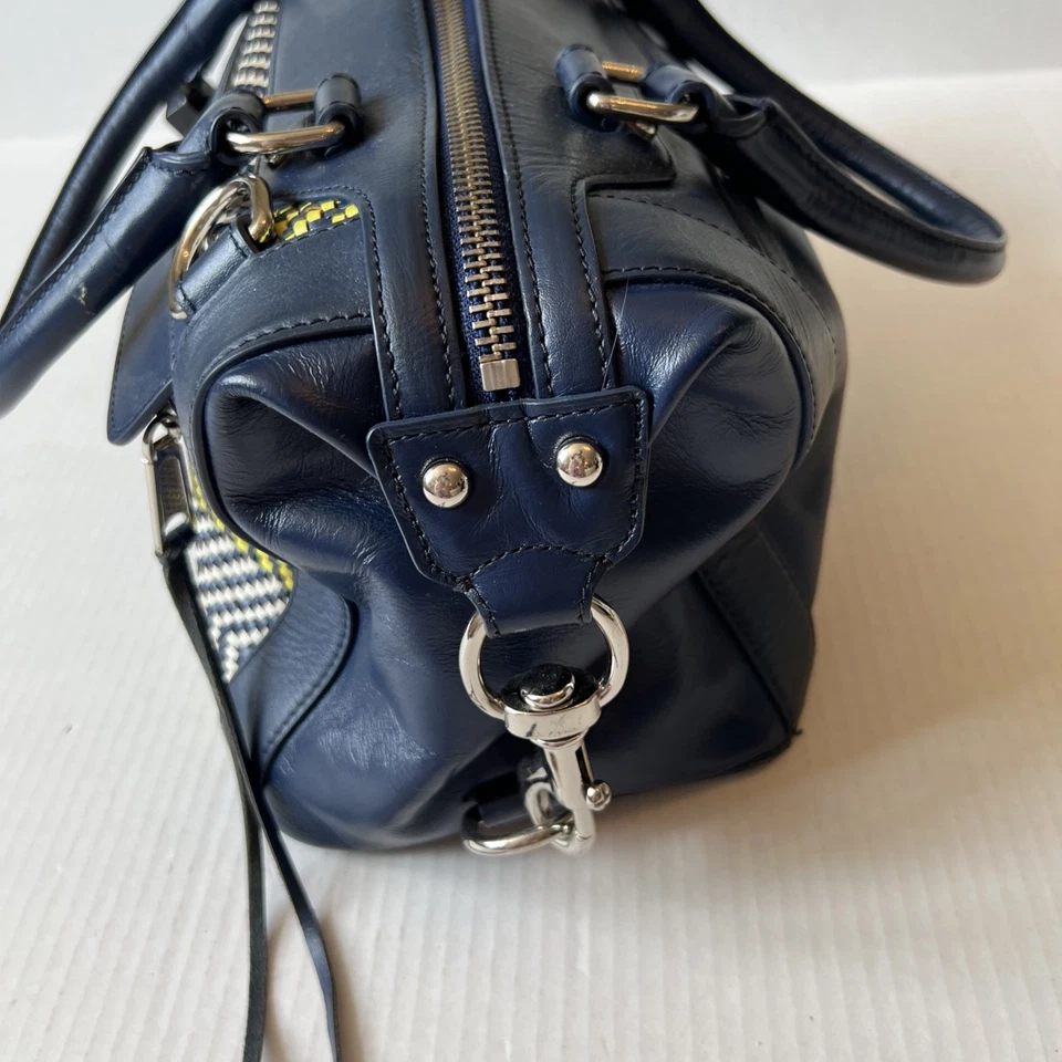 REBECCA MINKOFF Mab Blue Purple  Weave Leather Satchet  Bag Woven Tribal Beads - Image 2 of 4