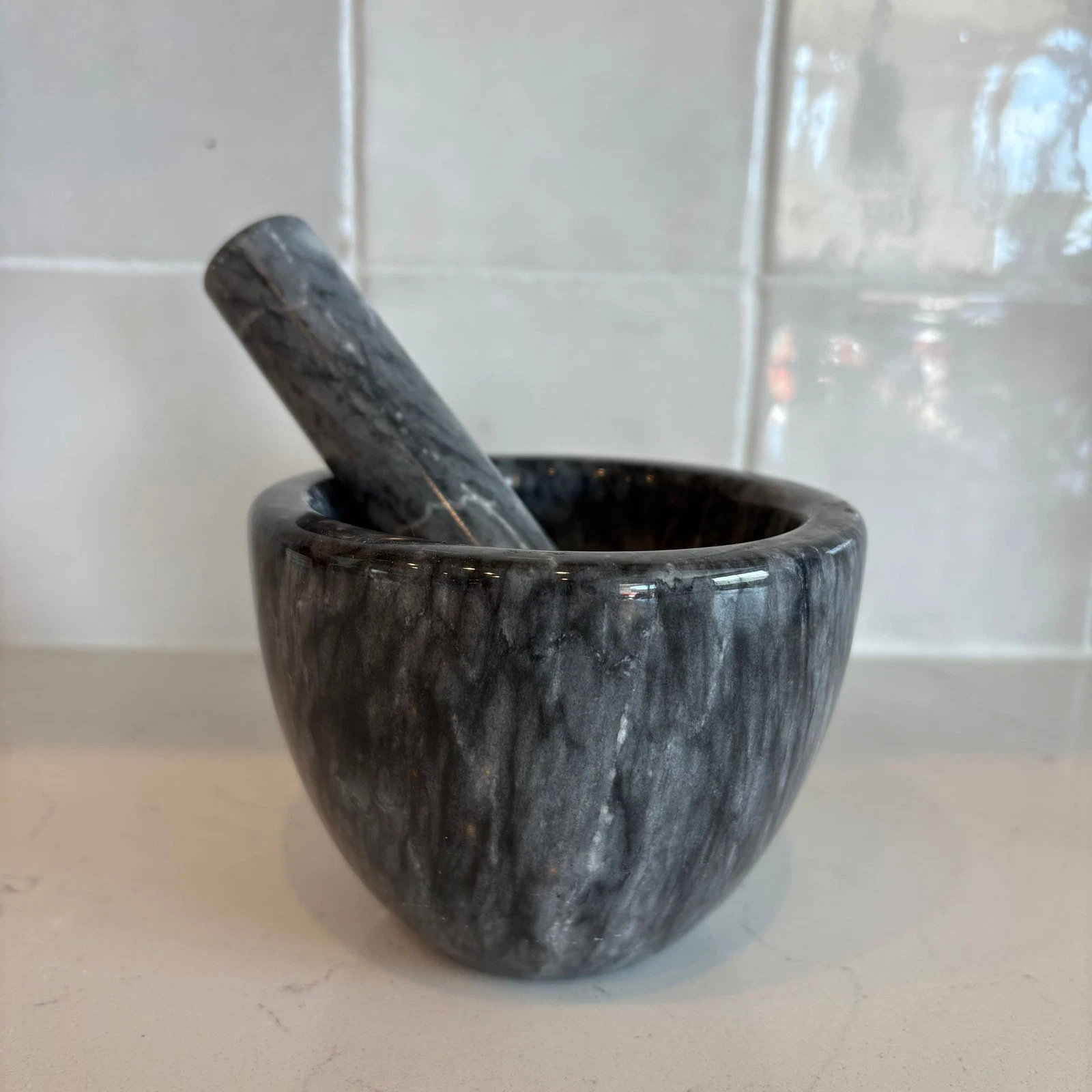 Vintage Black Marble Mortar & Pestle