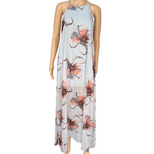 Peach Love California floral halter maxi dress lightweight chiffon size M/L ?