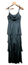 Dark Green Satin Layered Maxi Dress Sleeveless Cowl Neck Party Formal Size 2 New