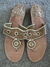 Authentic Jack Rogers Leather Navajo Sandals Size 8 Gold & Cork - Barely Worn