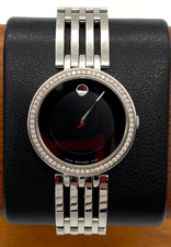 Movado 04.8.14.1364S Esperanza Diamond Bezel Black Dial Swiss Quartz Watch 28mm