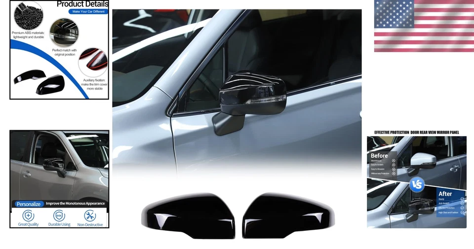 Sleek Black Rear View Mirror Caps for Subaru XV, Forester, Outback 2019-2022 - Image 2 of 4