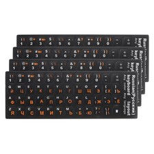 4Pcs Russian Keyboard Sticker Black Back Orange Letter Alphabet Sticker