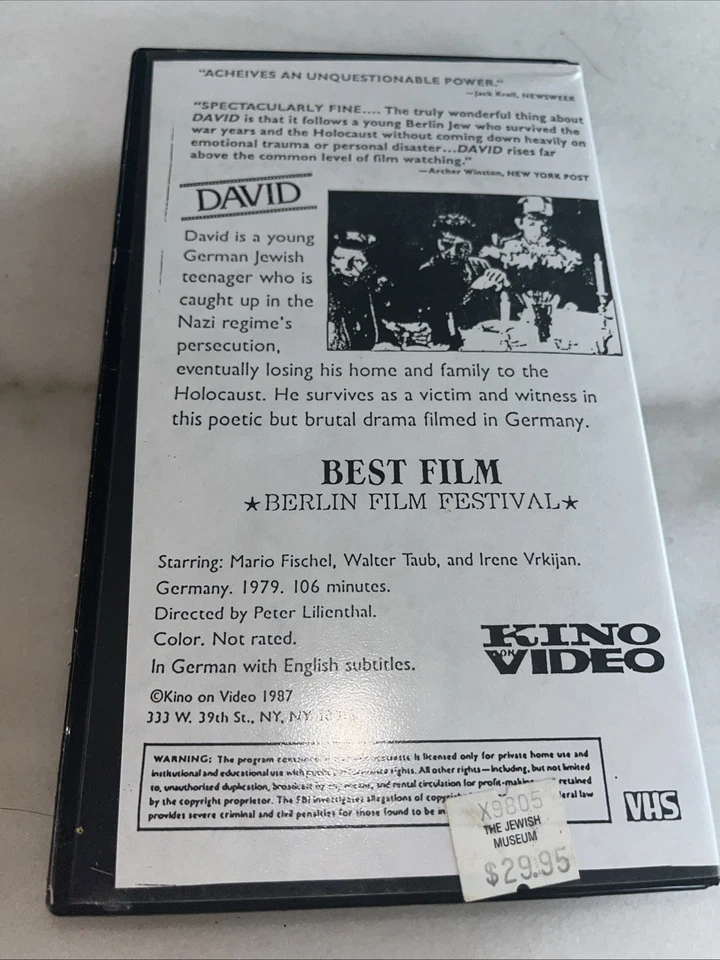 KINO VIDEO David German VHS English Subtitles Holocaust 1982 - Image 3 of 4