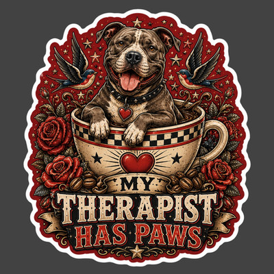Pitbull Sticker Vinyl Decal My Therapist Has Paws Dog Mom Gift