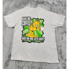 Vintage 1978 Sun Sportswear Garfield Coffee Humor Graphic Tee Jim Davis XL Gray