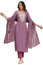 Women's Cotton Blend Straight Printed Casual Style Kurta With Pant  Dupatta