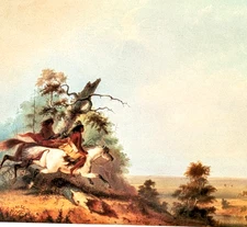 Western American Art ELK SWIMMING THE PLATTE  Frontier Native American Print 304