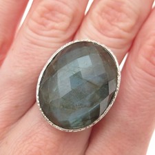 925 Sterling Silver Vintage Real Labradorite Statement Ring Size 7