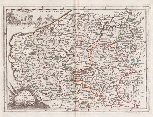 Flandre Hainaut Flandern Vlaanderen Belgique carte Karte map gravure Le Rouge - Bild 1 von 1
