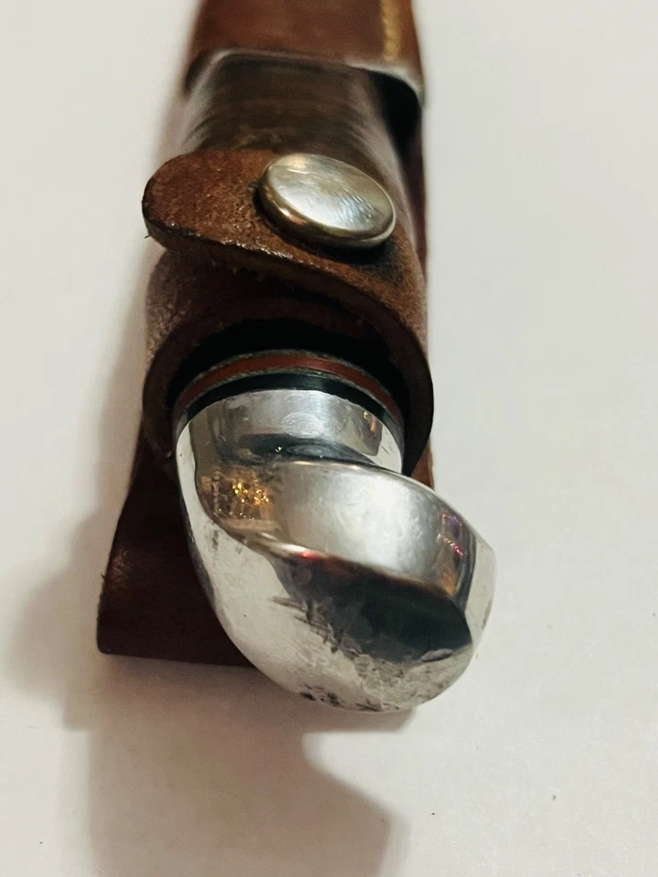 Vintage KINFOLKS 370 4-1/2 Fixed Blade Hunting Knife Stacked Leather Sheath USA - Image 4 of 4