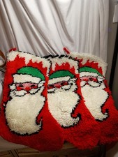 3 Vintage Handmade Latch Hook Santa Stocking Christmas
