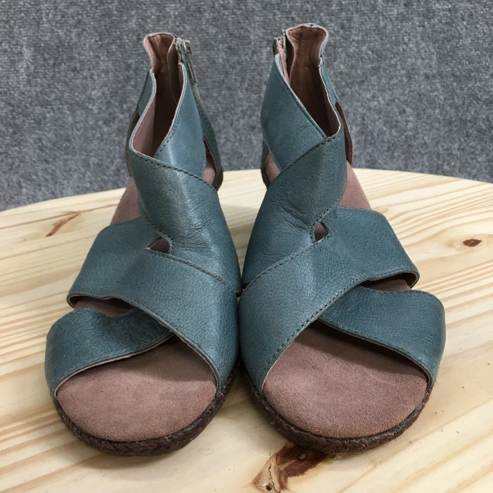 Sandalias Bussola Mujer 39 Gladiador Azul Cuero Peep Toe Bloque Tacones Informales Foto 4 de 4