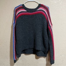 Xirena Teton Apres Ski gray knit striped high low sweater - REPAIRED