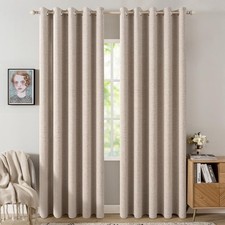 100 Blackout Linen Textured Curtains Insulated Beige 62x84 Inch,2 Panels