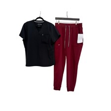 NWT Fabletics Scrub Set Vital Top/On-Call Jogger Womens XL Black Red READ