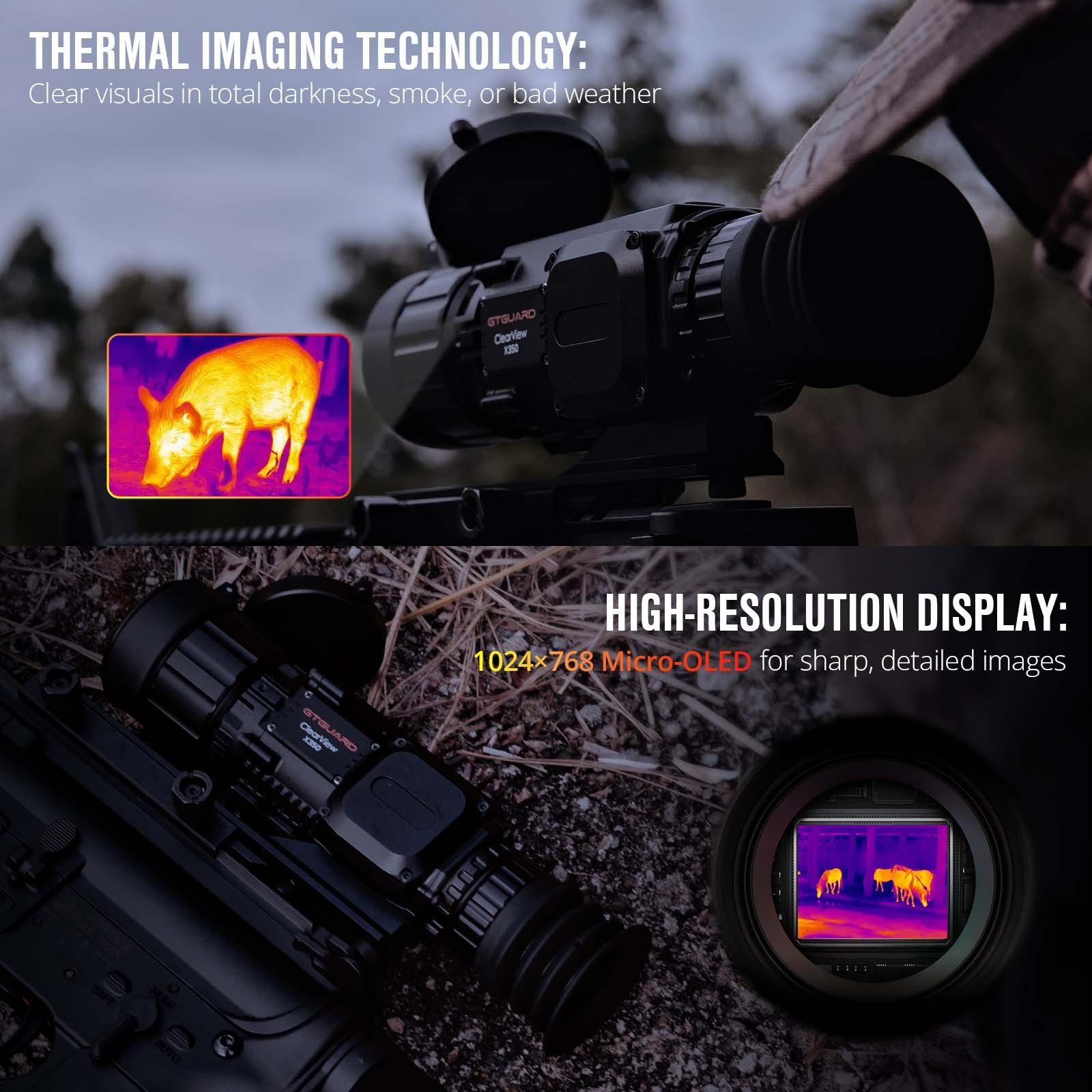 GTGUARD 35mm Thermal Imaging Rifle Scope  Tactical Thermal Scope for Hunting