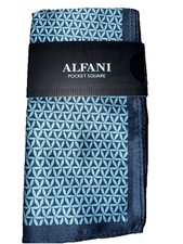 Men  s Alfani 100 Silk Blue Pocket Square Geometric Pattern Handkerchief NWT