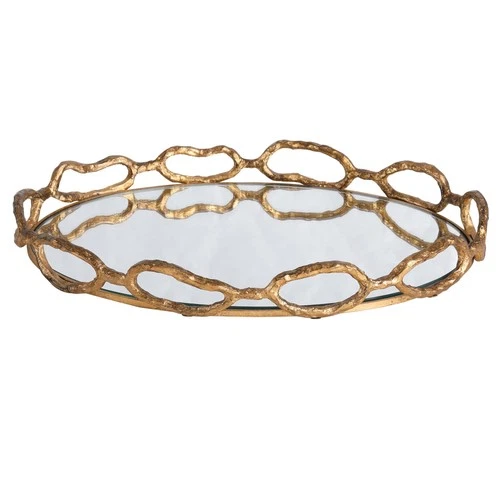Uttermost Cable Chain Gold Leaf Mirrored Decorative Tray - Picture 4 of 5