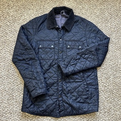 Barbour Men's Black Tinford Quilted Jacket Corduroy Collar Snap Front Size M