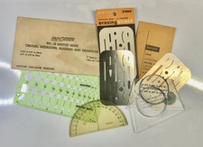 Drafting Tools Lot of Template, Protractor, Erasing Shields, Lettering Guides