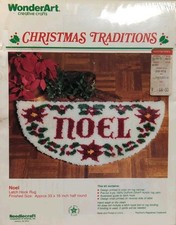 80s Vtg Christmas Noel Half Round Rug Latch Hook Kit Wonder Art Sealed 33x16"