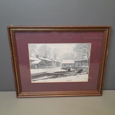 Vintage WYCOLLER Winter Art PRINT Sketch Drawing Framed Mounted Gift Idea