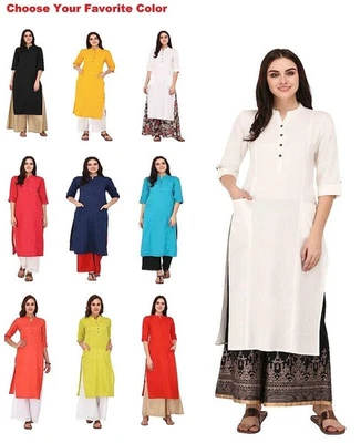 Damen Kurti Traditionell Baumwolle Gerade Kurta Ethno Tunika Long Top Anzug... - Bild 1 von 2