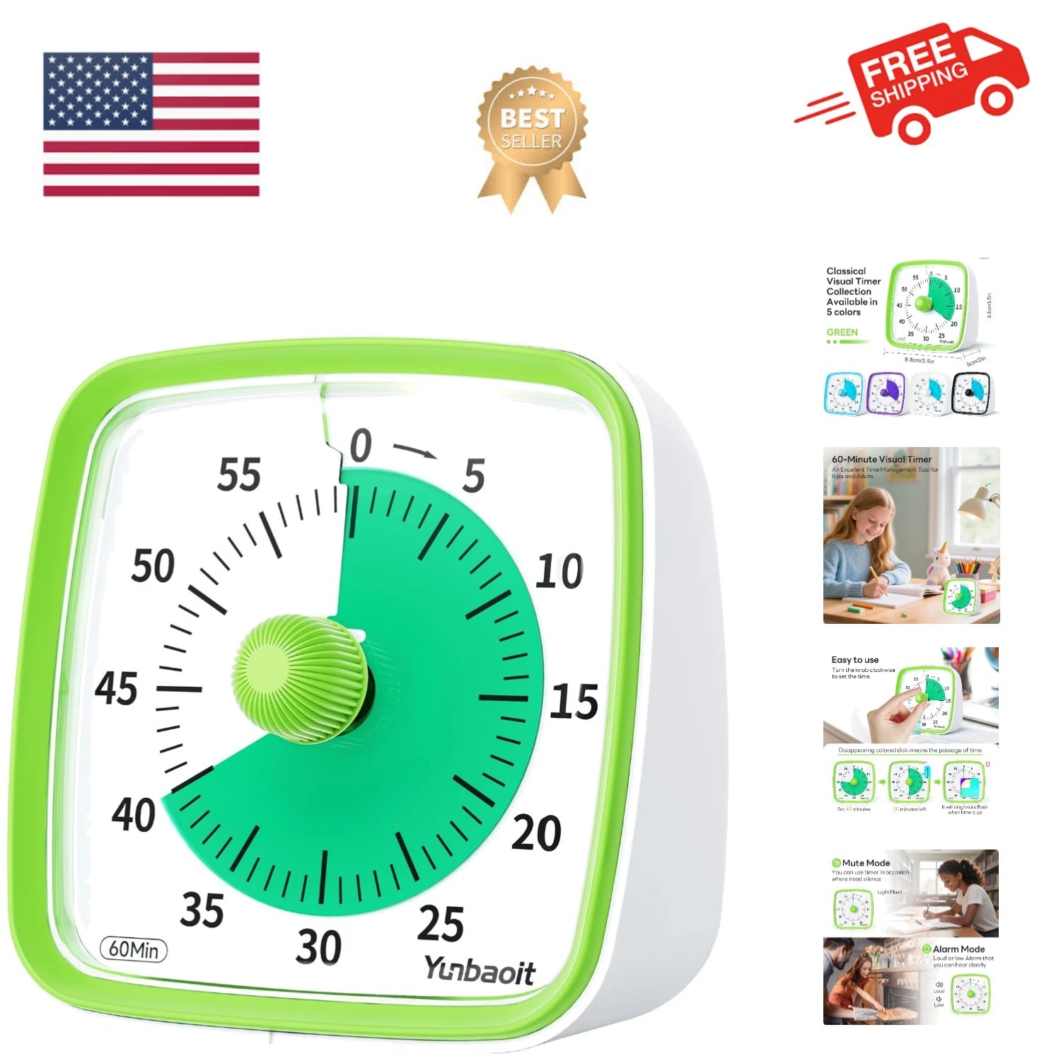 Visual Timer with Night Light, 60-Minute Countdown Timer for Kids and Adults,...