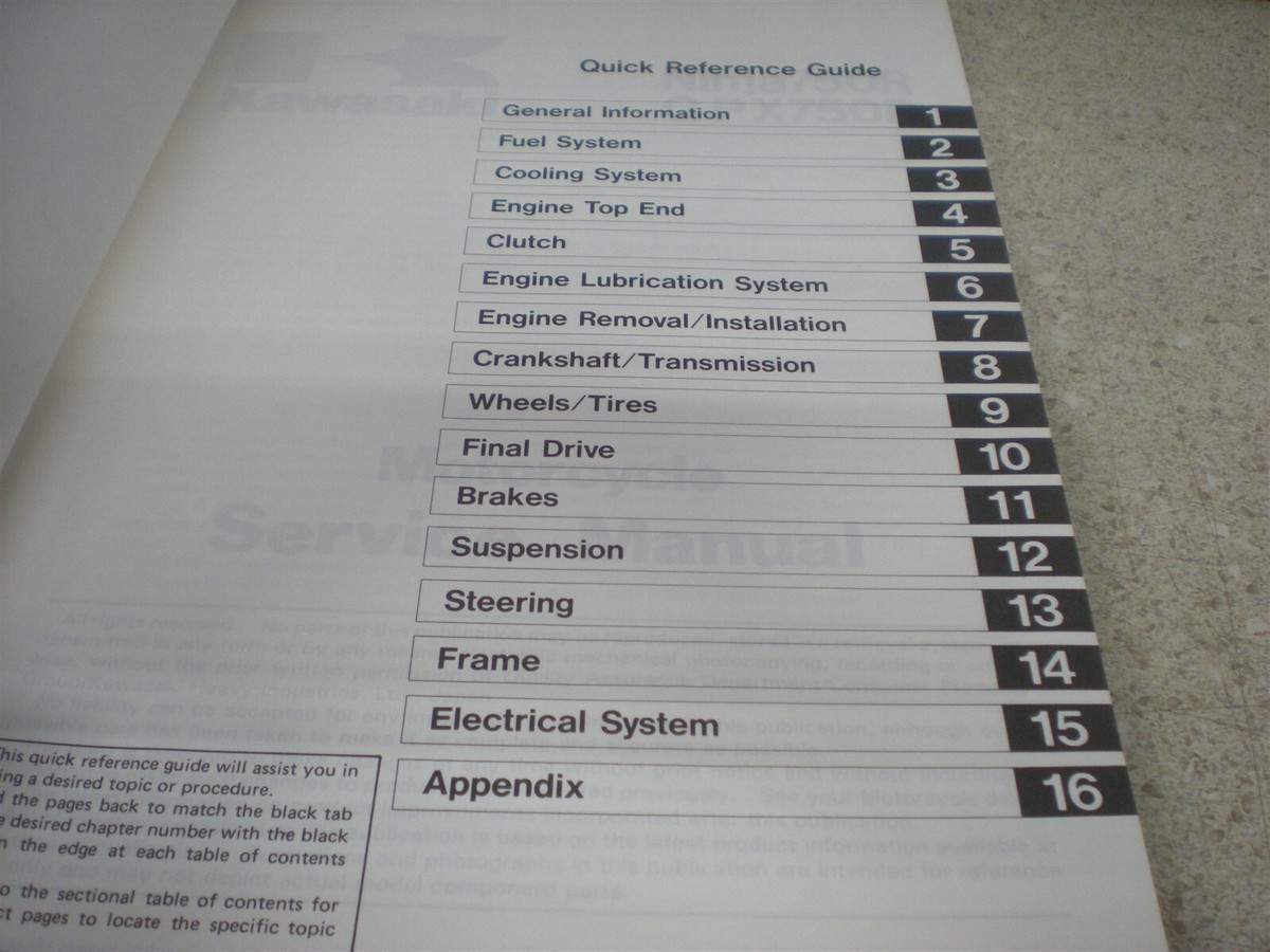 OEM Kawasaki Service Manual 1987-90 ZX750R GPX750R 99924-1079-03