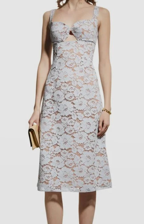 Abito Midi Michael Kors da donna blu seta collo dolce con taglio in pizzo da $2290 taglia 6