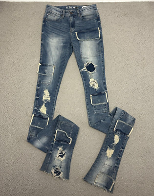 Si Tu Veux Jeans Mens 30 Billy Jean Super Stacked Distressed
