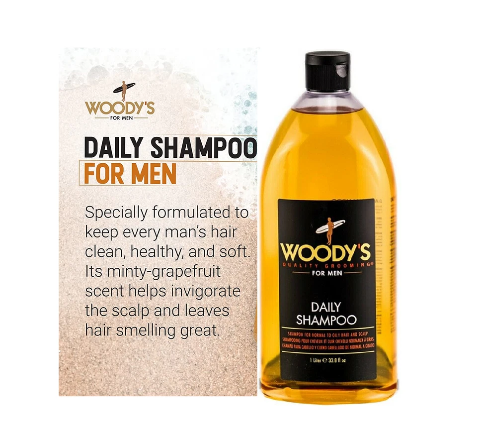 WOODY'S Champú Limpiador Diario para Hombres Cabello Normal a Graso - 33.8oz - Juego de 2 Foto 3 de 4