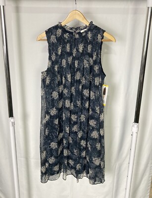 Joie sleeveless chiffon Blue Baltic print mini dress floral sz Medium Swing NWT