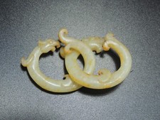 Elegant Jade Ornament Two Dragons Movable Rings with Qin