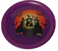 Halloween Tray NEW Witches Purple 12" Plastic Serving Platter Cauldron Round 
