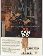 1959 Automatic Electric Vintage Print Ad Hands Free Electric Fork Truck Photo 