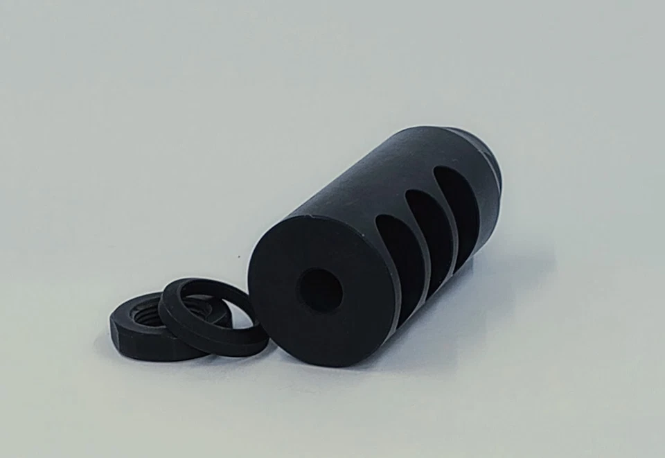 Freno de boca Competition 3 puertos con arandela de aplastamiento 1/2x28 .223 4140 acero nitruro Foto 4 de 4