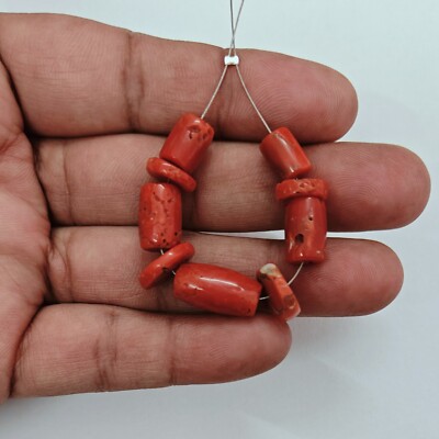 Collier de perles graduées vintage en or 18 carats avec corail rouge naturel - E