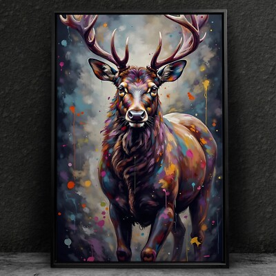   Wandbild, Bunt Hirsch, Tier abstrakte Kunst Acrylglas, Leinwand oder Poster