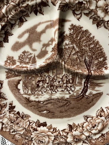 Horse Shenango China Restaurant Ware Brown Roselyn Castle Grill Plate 10” Dinner - 第 3/8 張圖片