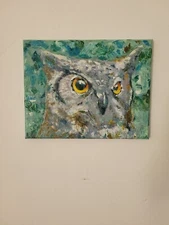 J. Burgess Canvas Fine art OWL 11 x 14 Oils painting nature wild stare wildlife