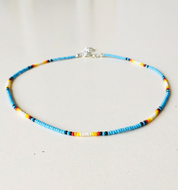 Blue gradient beaded choker Dainty ombre seed bead necklace Y2K surf jewelry
