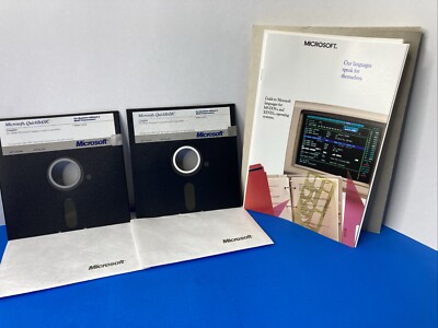 Vtg 5.25 Floppy Disks 1 & 2 Microsoft Quick Basic Compiler IBM PC w/ GUIDE!!!