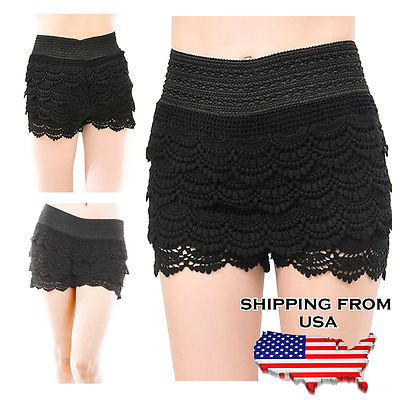 Crochet Tiered Lace Short Skirt Pants shorts Cotton Super Cute S~L