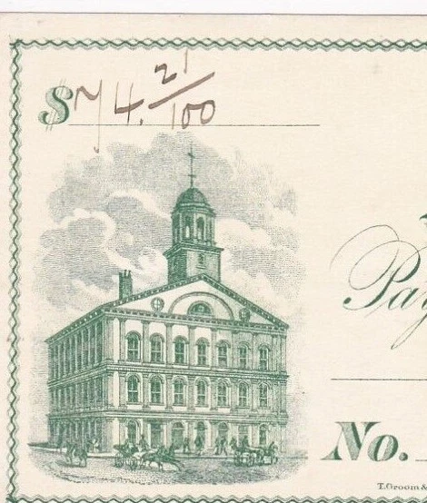 KAPPYSCOINS W7827 1879 FANEUIL HALL NATIONAL BANK BOSTON PAID & CANCELLED CHECK - Image 2 of 4