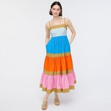 J. Crew Cotton Poplin Tiered Color-Blocked Maxi Dress (Sz 10)